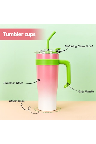 Youmex 1.2l 304 Çelik Vakumlu Isı Saklama Bardak, 6-12 Saat Isı/sıcaklık Koruma, Çubuklu Büyük Kapasite, Pembe Gradyan, El Tutuculu Araba Bardak Pembe