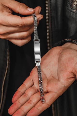 Erkek Gümüş Bileklik - İsim Yazılan 2.8 Mm Çift Kral Zincir Erkek Bileklik