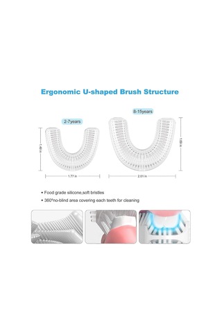 Çocuklar İçin Elektrikli Diş Fırçası, U Şekilli Ultrasonik Otomatik Diş Fırçası, 2 Fırça Başlığına Sahip Diş Fırçası, Si