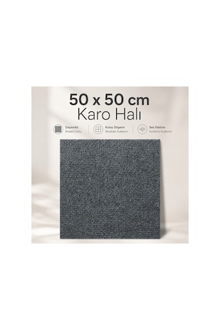 Karo Halı Modüler Yer Halısı Ev Ofis Oda Salon Koridor Antre Zemin Kaplama 50x50 Cm Gri