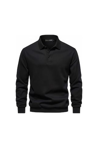 Ghassyco. Ghassy Co. Erkek Retro Renk Bloklu Pamuklu Gömlek Yaka Sweatshirt Siyah
