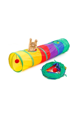 Justie Pet Gökkuşağı Katlanabilir Kedi Oyun Tüneli