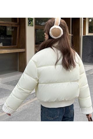 F4.beyaz..kadın Kısa Şişme Mont Hafif Dolgu, Şehir Stili Beyaz