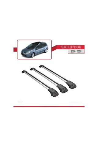 Peugeot 307 Estate 2001-2008 Arası İle Uyumlu Ace-1 Ara Atkı Tavan Barı Gri 3 Adet Bar