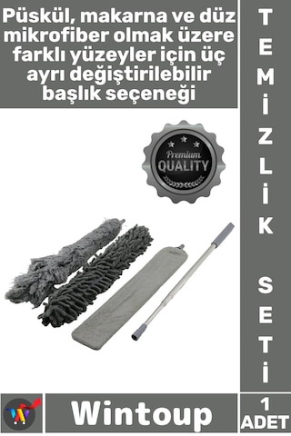 Temizlik Mikrofiber Pratik Ev Ofis Temizleyici Teleskopik Uzayan Sap Esnek 3 Başlıklı Toz Alma Seti