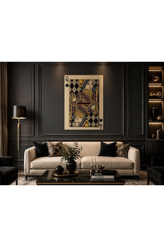 Queen Of Spades İskambil Temalı Modern Kanvas Tablo Siyah Gold Lüks Duvar Dekoru Poker & Casino Konsept Premium Canvas Art
