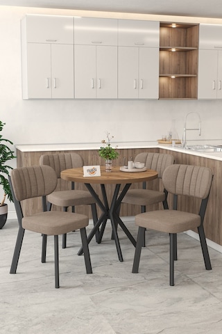 Gnr 90cm Sabit Atlantik Mutfak Masası Takımı, Yemek Masası, 4 Modern Cappucino Sandalye Cappuccino
