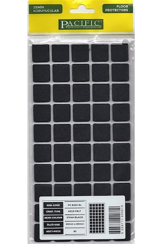 Pacific 6020 BL Yapışkanlı Keçe 20 mm X 20 mm Siyah Pacific 6020 BL Yapışkanlı Keçe 20 mm X 20 mm Siyah