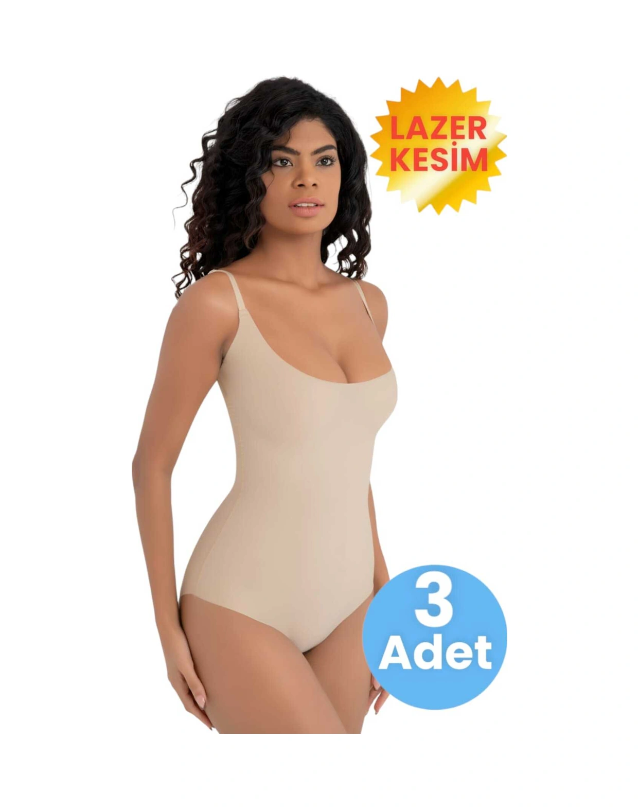 Tezzgelsin Kadın Lazer Kesim İz Yapmaz Göğüs Destekli Askılı Toparlayıcı Body Slip Korse 3'lü Set Ten Rengi