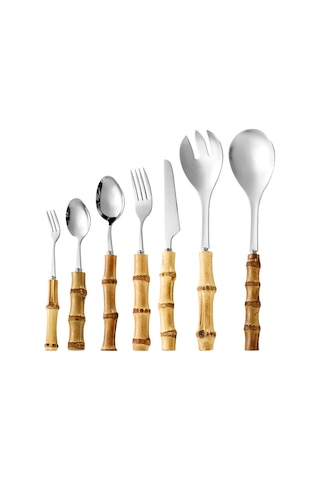 Dianziye Bambu Kollu 7 Parça Paslanmaz Çelik Beste Tabak Ütü Seti - Ayna Parlatılmış, Doğal Dokunuş, Kolay Temizlik Diğer