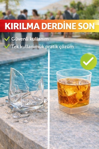 10'lu Set Viski, Meşrubat Kare Plastik Bardak 220 Cc