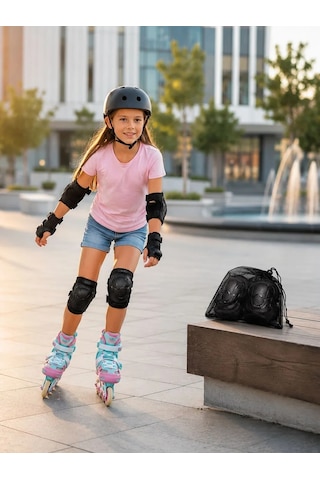 Çocuk Kaykay Paten Scooter Bisiklet Koruyucu Dizlik Seti 2 Adet Siyah Standart