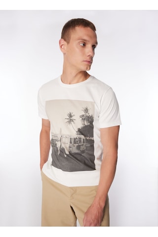 Ko Samui Bisiklet Yaka Baskılı Krem Erkek T-shirt Kmtt S260 Ocean Graphıc Regular Fıt