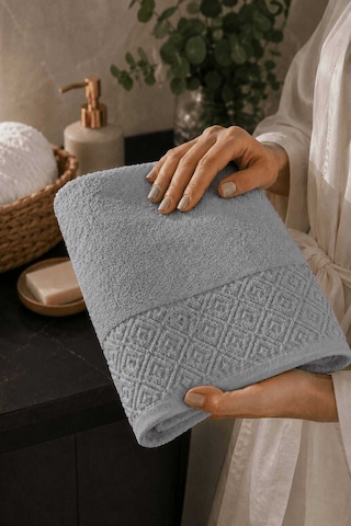 El Yüz Havlusu 50x90 Cm %100 Pamuk Kısmi Kadife Quadro Gri 11