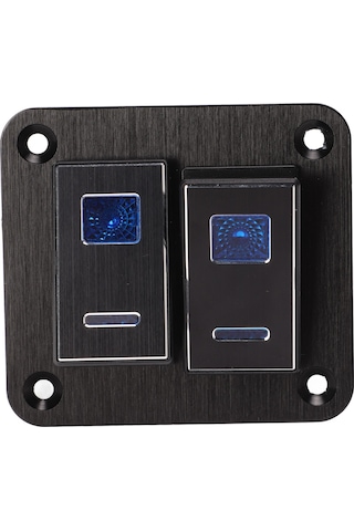 Youtek Araç, Karavan, Tekne Kontrol Paneli - 2 Açma Su Geçirmez Metal Levha - Alüminyum, Mavi Arka Işık, On-off Anahtar