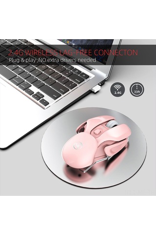 Mufunye T37 Kablosuz Mouse, 2.4g Teknoloji, Sessiz Tıklama, 3 Seviye Dpı Ayarı, İçin Dolu Şarjlı Pil, Pembe Ofis Mouse'u Optik