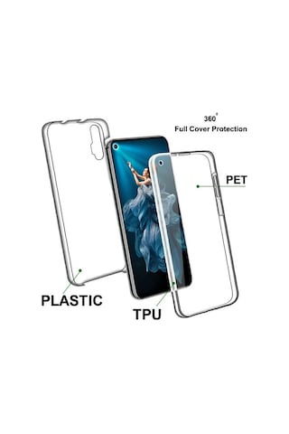 Adige Huawei Nova 5t Uyumlu Kılıf Ön Arka 360 Koruma Arka Sert Mika Ön Silikon Şeffaf