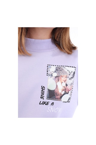 Toontoy Kız Çocuk Baskılı Nakışlı Sweatshirt Mavi