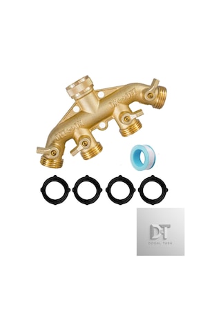 Pirinç Bahçe Hortumu Ayırıcı 4 Yol , Prinç Hortum Bağlantısı 3/4", Hortum Tıkaç Adaptörü 4 Vana Ve 4 Ekstra Lastik Pul