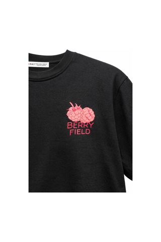 Mixray 2054 Kadın Berry Field Baskılı %100 Pamuk T-shirt Siyah