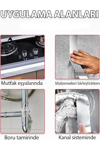 20 Metre Alüminyum Yanmaz Folyo Bant Tamir Soba Boru Bandı Folyo Bant Su Sızdırmaz 20 Metre 40mm