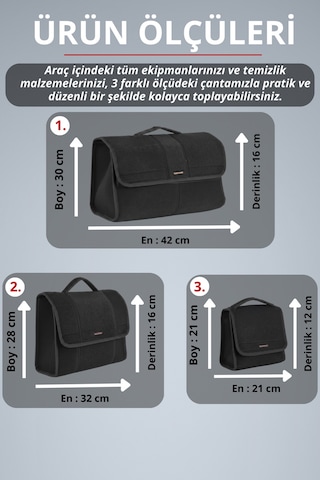 3'lü Cırtlı Keçe Kumaş Oto Bagaj Çantası Geniş Hacimli,dayanıklı,araç İçi Düzenleyici Siyah