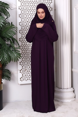 Tek Parça Pratik Başörtülü Robalı Namaz Elbisesi 8015 Mürdüm