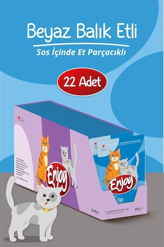 Enjoy Kedi Konserve Maması, Beyaz Balıklı Etli, 85g, 22 Adet