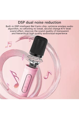 Gajeena Pembe Kablosuz Bluetooth Hoparlör Mikrofon Seti - Ev Ktv İçin Çift Mikrofon, Renkli Işık Efekti, 5.0 Versiyonu, 20m Mesafe