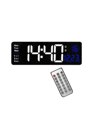 Büyük Led Ekranlı Dijital Duvar Saati, Uzaktan Kumandalı, Alarm, Sıcaklık Ve Gün Göstergeli, 39x13 Cm Diğer