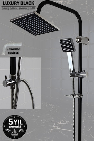 Siyah Krom Robot Duş Seti Tepe Yağmurlama Duş Seti Duş Başlığı Duş Hortum Robot Duş Seti Duş Başlığı Siyah - Krom
