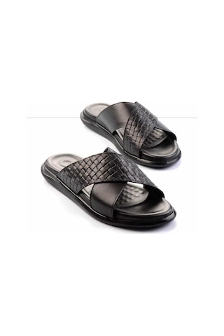Bambi Siyah Leather Erkek Terlik E04433045043 Siyah