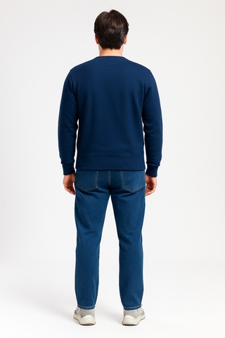 Vatan Tekstil İçi Polarlı Hafif Dar Kalıp Bisiklet Yaka Erkek Basic Sweatshirt Lacivert