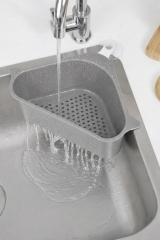 Vantuzlu Üçgen Lavabo Süzgeci Mutfak Evye Köşe Süzgeci Gri Gri