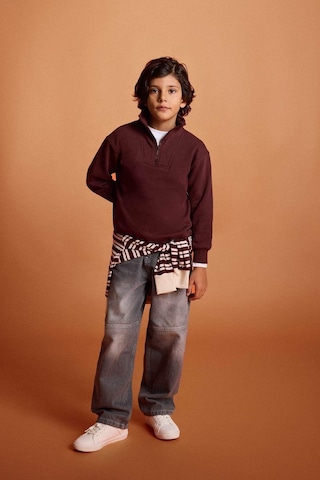 Defacto Erkek Çocuk Yarım Fermuarlı İçi Yumuşak Tüylü Sweatshirt G5547a825cwbr230 Bordo-br230