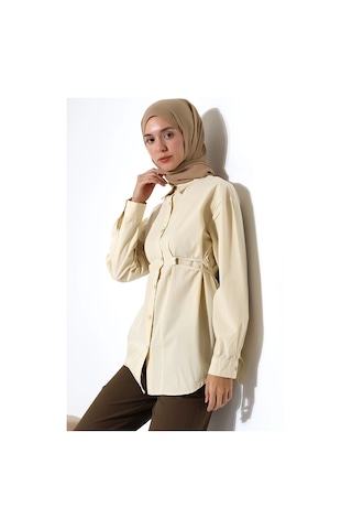 Kadın 100% Pamuk Poplin Kumaş Krem Tesettür Gömlek Çok Renkli