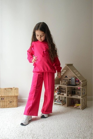 Jeliboomkidswear Kız Çocuk Kurdele Detay 3-10 Yaş 2 İplik Günlük Eşofman Takımı Pembe