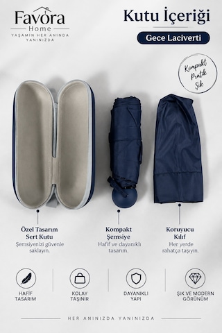 Favora Rainbox Kapsül Şemsiye - Kutulu Mini Katlanır Çanta Boy Şemsiye Gece Laciverti