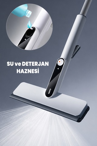 Spreyli Cam Mopu - Hepsi Bir Arada Cam Temizleyici - Köpürten, Spreyli Ve Cam Çekli - İki Tetikli - İster Elde İster Sapı İle Beyaz