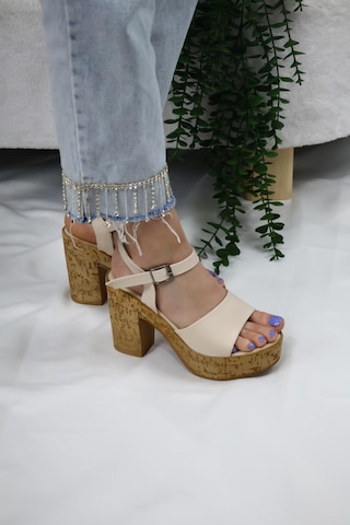 Asmi Shoes Kadın Adara Tek Bant Platformlu Ayakkabı 10 Cm Bej Bej