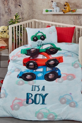 Bonjardinhome Arabalar Dijital Baskılı 3d Pamuklu Bebek Nevresim Takımı Mavi