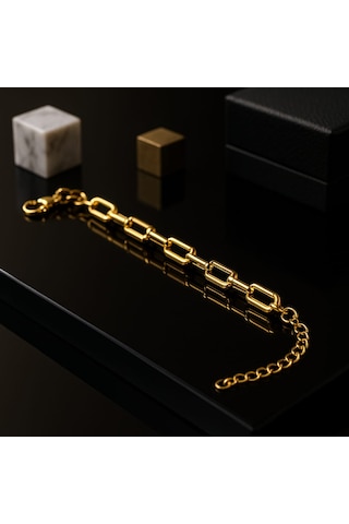 Zarifly Altın Renk Oval Zincir Bileklik Modern Ve Şık Altın - Gold
