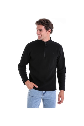 Hatemoğlu Regular Fit Düz Tam Boy Fermuarlı Polar Sweatshirt Siyah