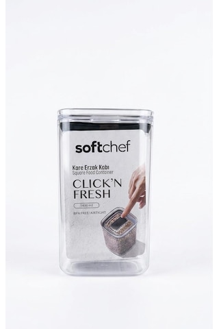 Fresh Hava Geçirmez Kare Plastik Erzak Kabı 1400 Ml - Vakumlu Tek Tuş Kapaklı Şeffaf Plastik Bakliyat, Un Ve Şeker Saklama Kabı, Bpa İçermez 10,5x10,5x17,5cm