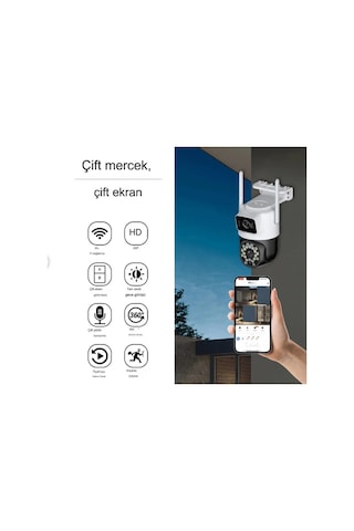 Su Geçirmez Çift Lensli Yapay Zekalı 4k 1080p Kablosuz Gece Gö...