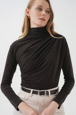 Defymoda 925 Büzgü Detaylı Sandy Bluz - Kahverengi Kahverengi