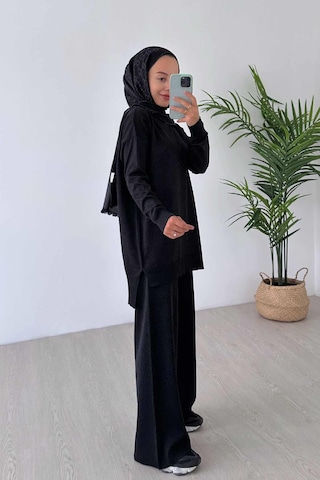 Ka Hijab Işıltılı Merserize Takım - Siyah