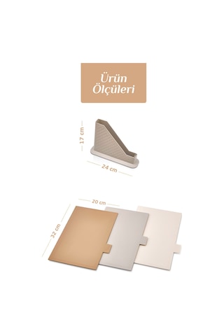 4'lü Tezgah Üstü Dikey Standlı Kesme Tahtası - Çoklu Doğrama Tahtası Ekmek Sebze Et Kesim Panosu Bej