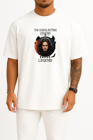 Bahriyeli Collection Oversize The Everlasting Legend Göğüs Baskılı Unisex T-shirt Beyaz