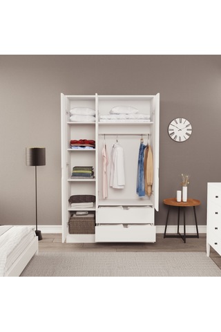 Moderno Trio 3 Kapaklı 2 Çekmeceli Gardırop Şık Ve Fonksiyonel Depolama Alanı Beyaz
